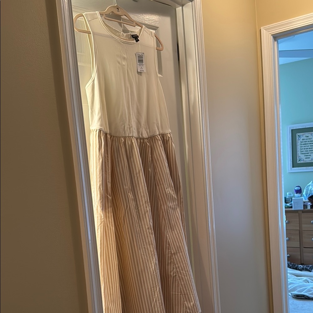 Torrid Cream and Tan Midi Sundress with Mock Neck